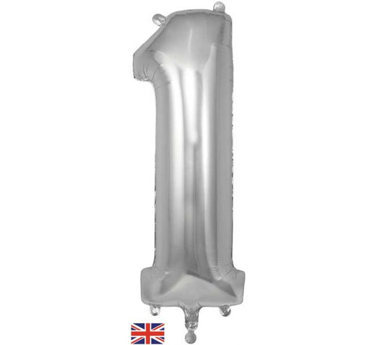 Silver Giant Number Helium Balloons 0-9 - Inflated 34in