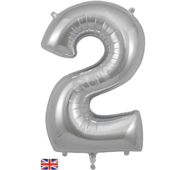 Silver Giant Number Helium Balloons 0-9 - Inflated 34in
