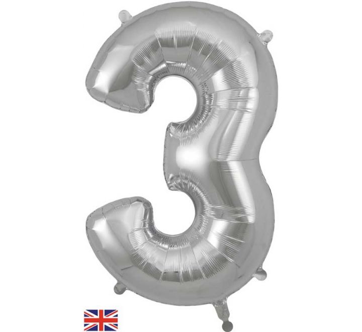 Silver Giant Number Helium Balloons 0-9 - Inflated 34in