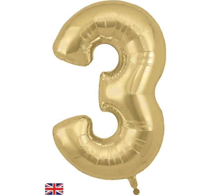34in Gold Silk Number Helium Balloons 0-9 - Inflated