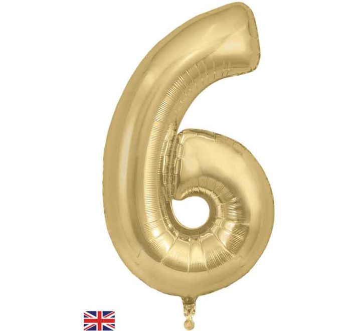 34in Gold Silk Number Helium Balloons 0-9 - Inflated