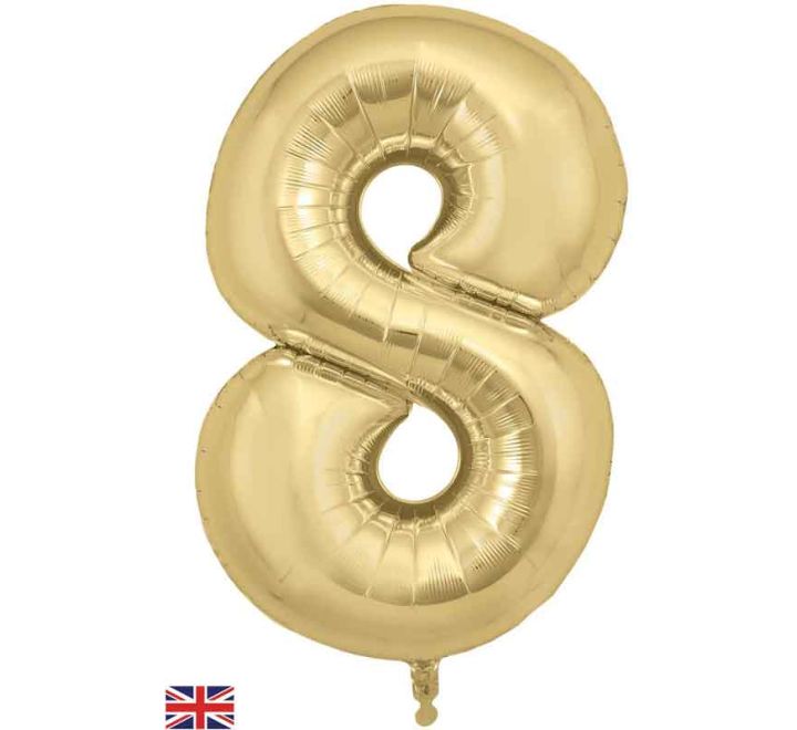 34in Gold Silk Number Helium Balloons 0-9 - Inflated