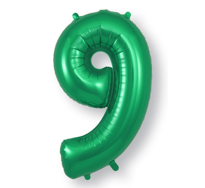 34in Green Number Helium Balloons 0-9 - Inflated