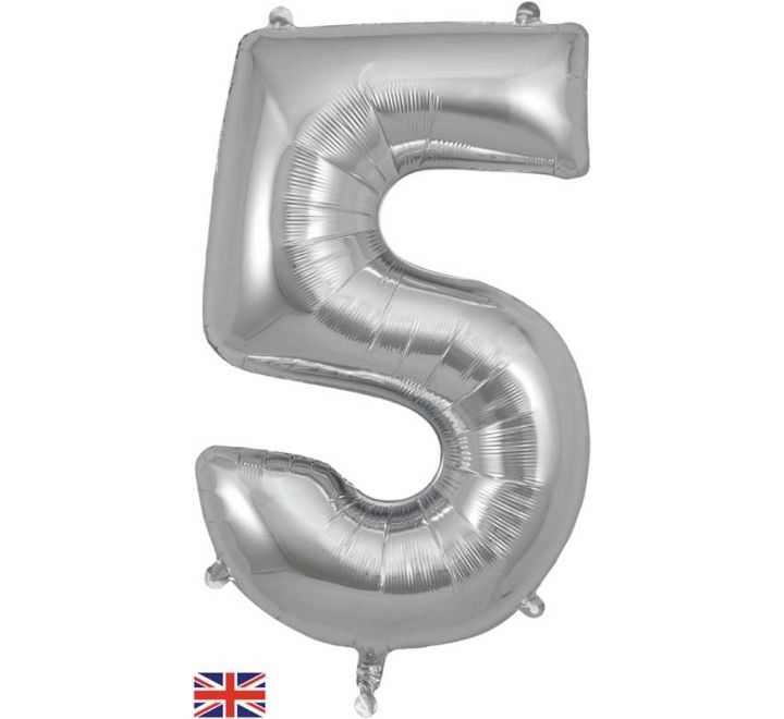Silver Giant Number Helium Balloons 0-9 - Inflated 34in