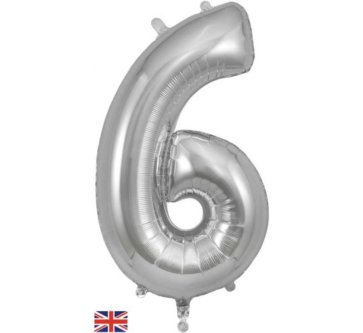 Silver Giant Number Helium Balloons 0-9 - Inflated 34in