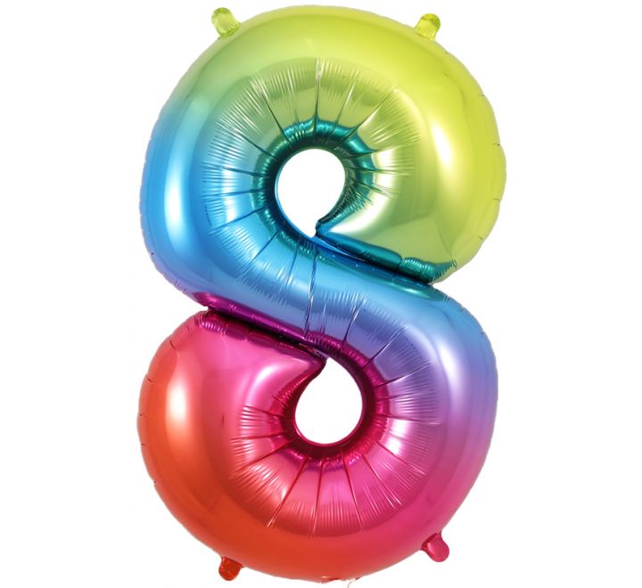 Rainbow Giant Number Helium Balloons 0-9 - Inflated 34in