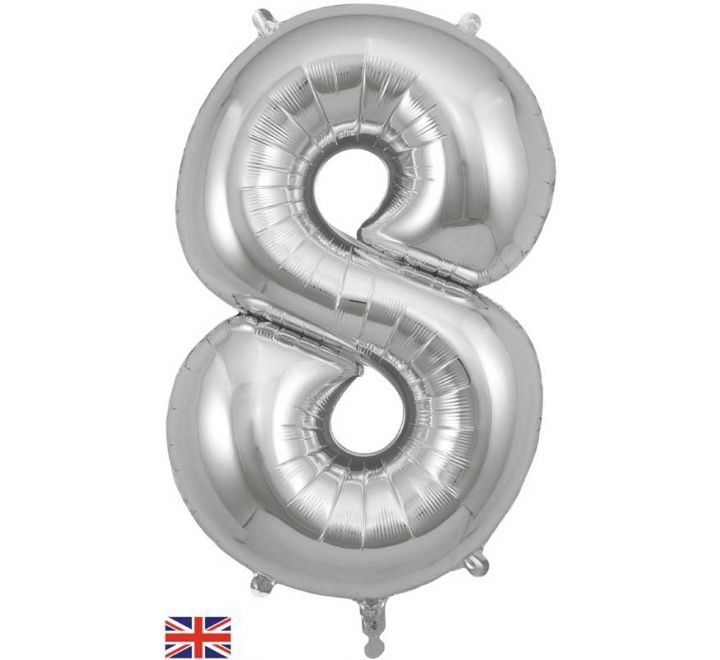 Silver Giant Number Helium Balloons 0-9 - Inflated 34in