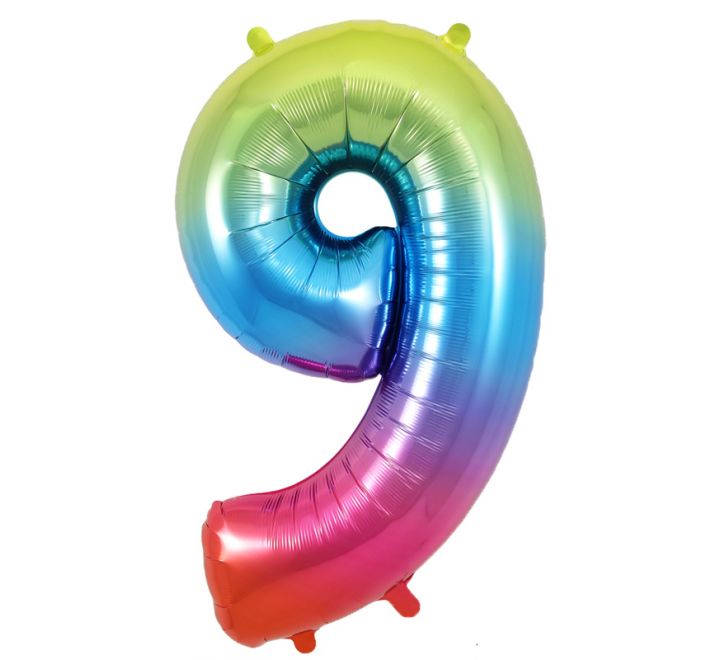 Rainbow Giant Number Helium Balloons 0-9 - Inflated 34in