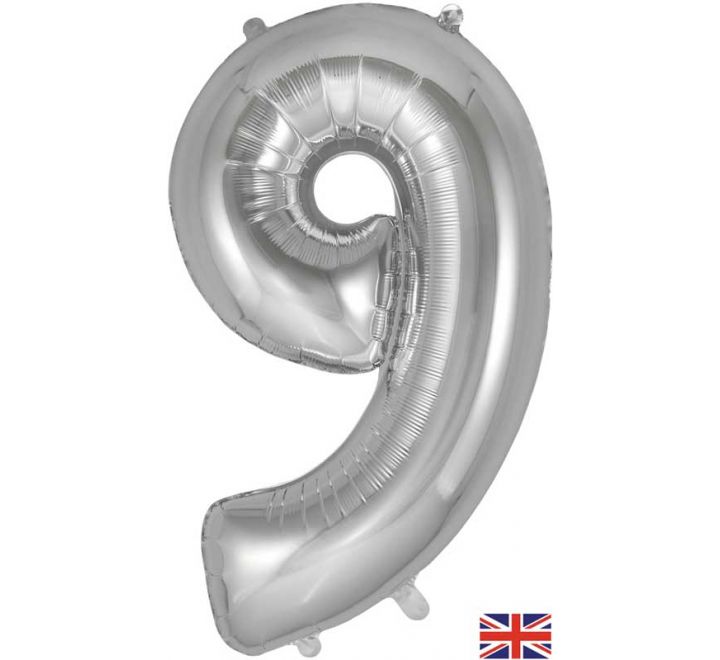Silver Giant Number Helium Balloons 0-9 - Inflated 34in