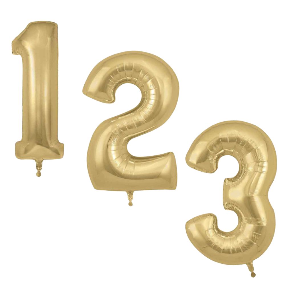 34in Gold Silk Number Helium Balloons 0-9 - Inflated