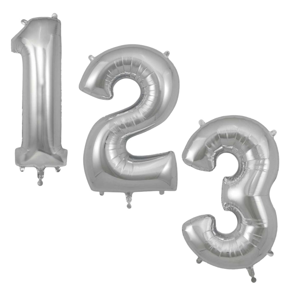 Silver Giant Number Helium Balloons 0-9 - Inflated 34in
