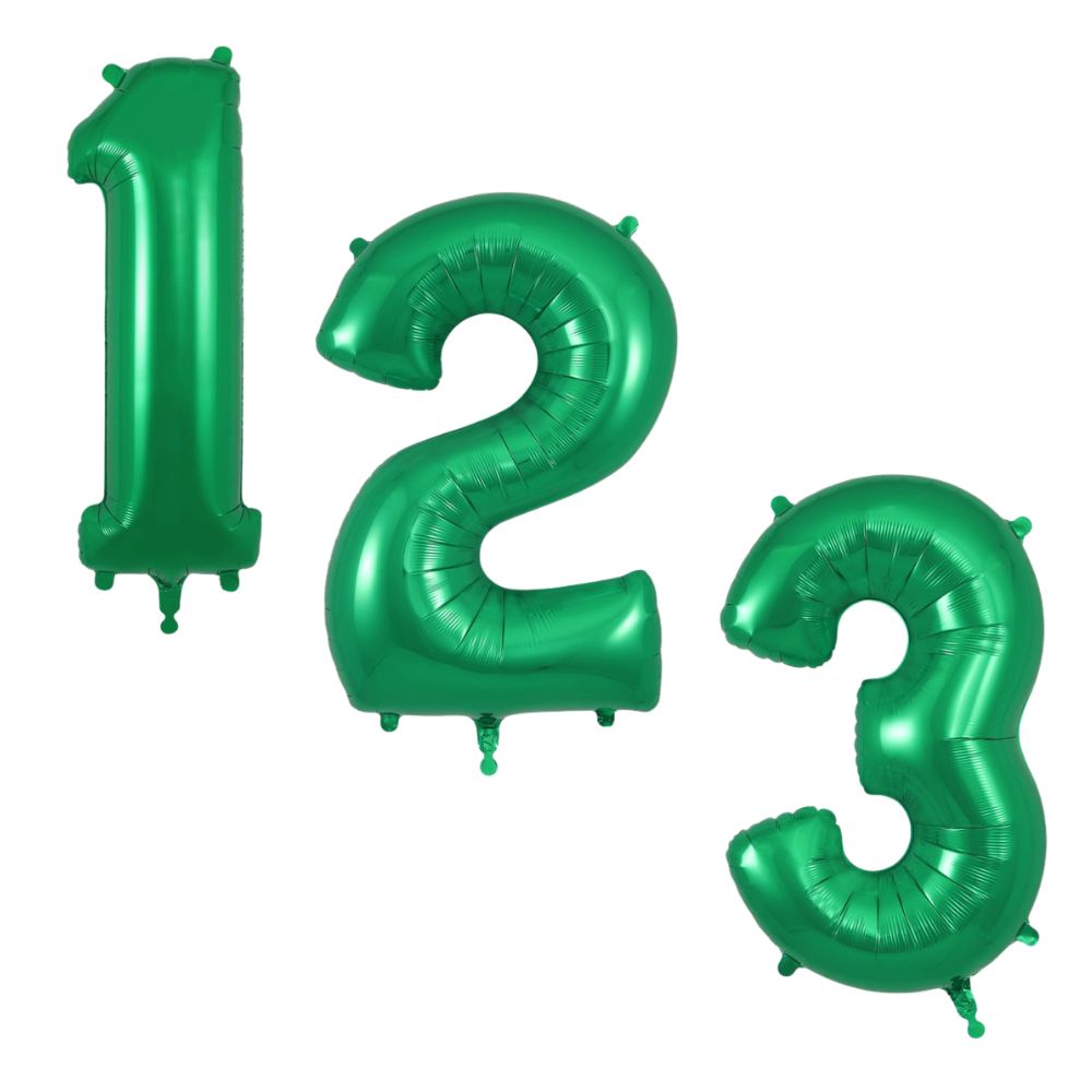 34in Green Number Helium Balloons 0-9 - Inflated