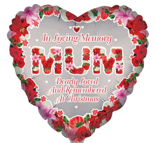 18in MUM HEART REMEMBRANCE XMAS FOIL BALLOON